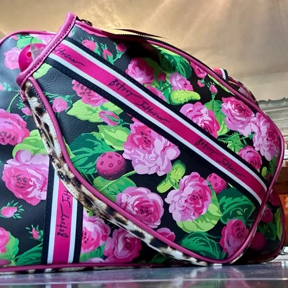 Betsey Johnson Pink and Brown Pickle Ball Bag with Leopard Print - Picture 2 of 16